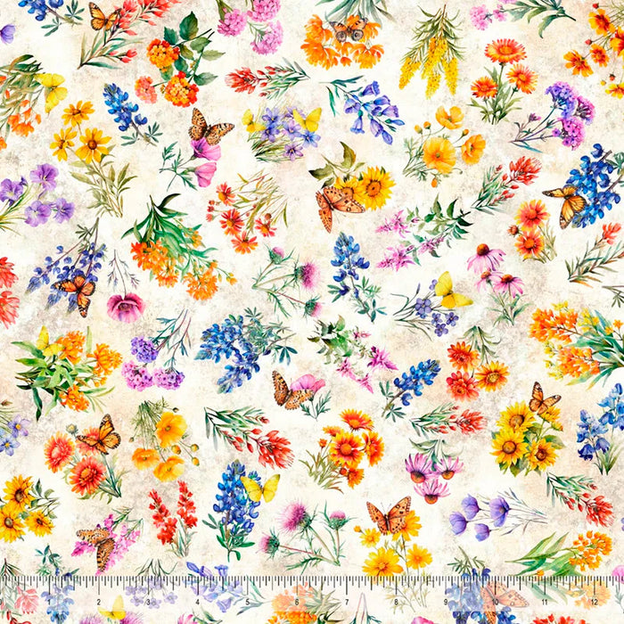 ATXSH Texas Wildflowers Oatmeal Cotton 44"/45" Fabric Per Yard