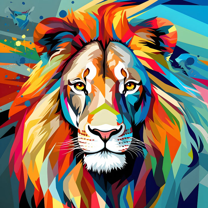 Abstract Animals Pop Art Lion Fabric Panel