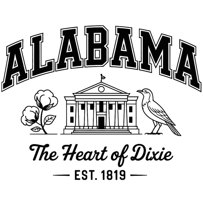 Alabama Black and White Fabric Panel