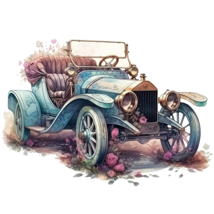 Art Nouveau Retro Cars Fabric Panel 6