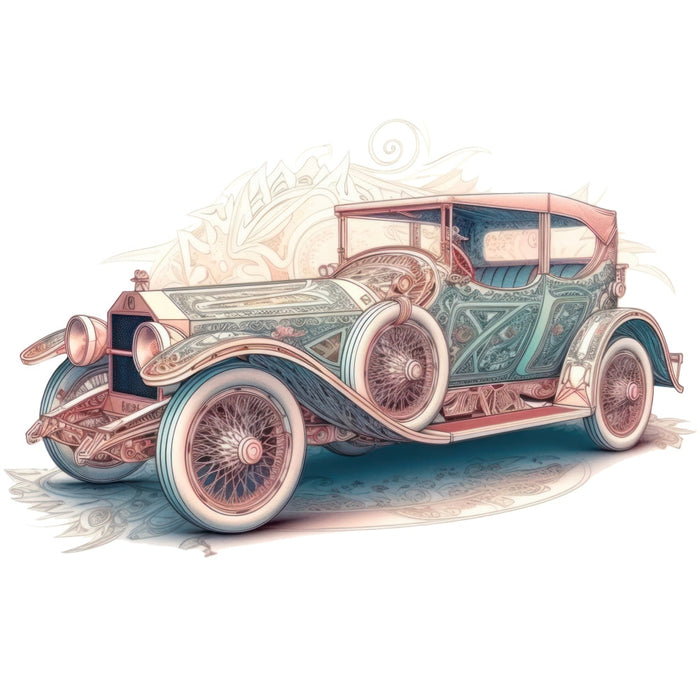 Art Nouveau Retro Cars Fabric Panel 7