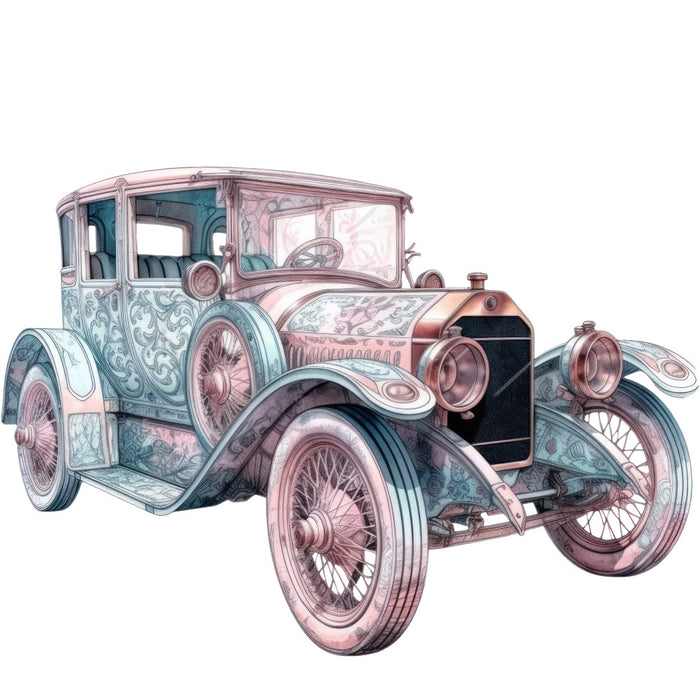 Art Nouveau Retro Cars Fabric Panel 9