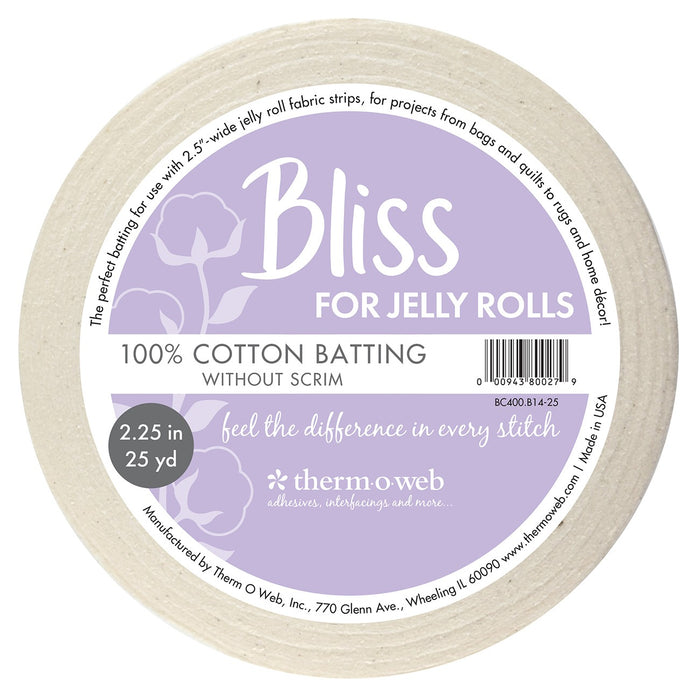 Therm O Web Bliss 100% Cotton Batting for Jelly Rolls 2-1/4in x 25yd
