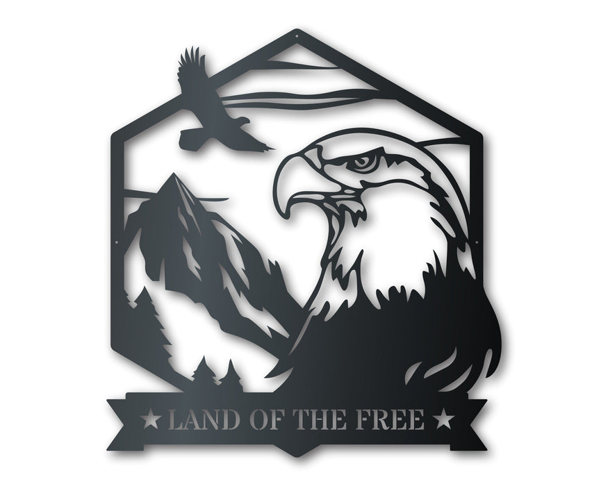 Bald Eagle Metal Sign | Patriotic Mountain Wall Art | Indoor Outdoor | Up to 46" | Over 20 Color Options