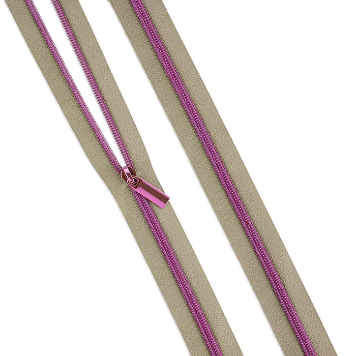 Beige #5 Nylon Tula Pink Coil Zipper 3yds and 9 Pulls
