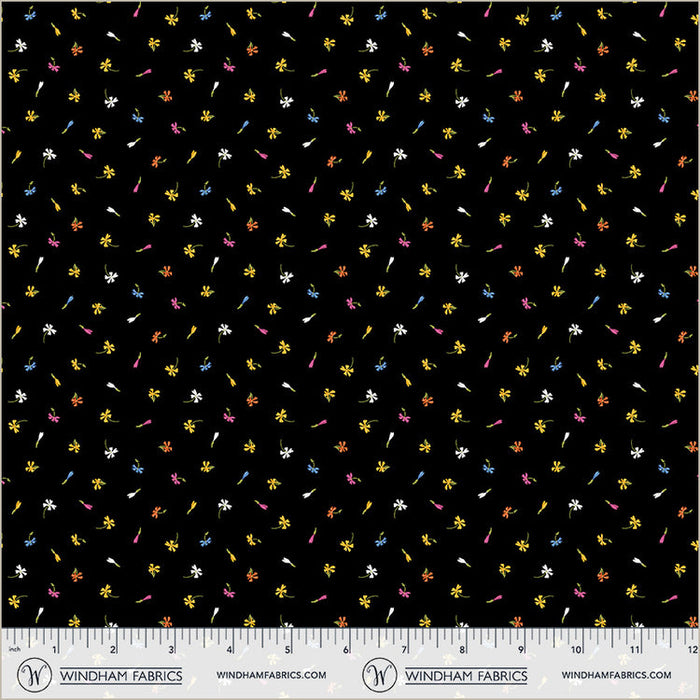 Black Floret Midnight Blooms Cotton 44"/45" Fabric Per Yard