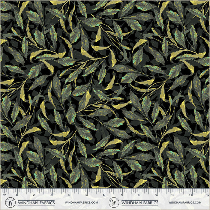 Black Greenery Midnight Blooms Cotton 44"/45" Fabric Per Yard