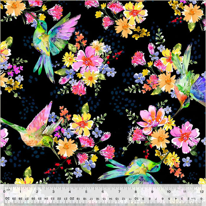 Black Pretty Pollinators Ivory Wideback Cotton Fabric Per Yard