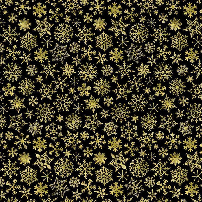 Black Snowflakes Cotton Wideback Fabric Per Yard