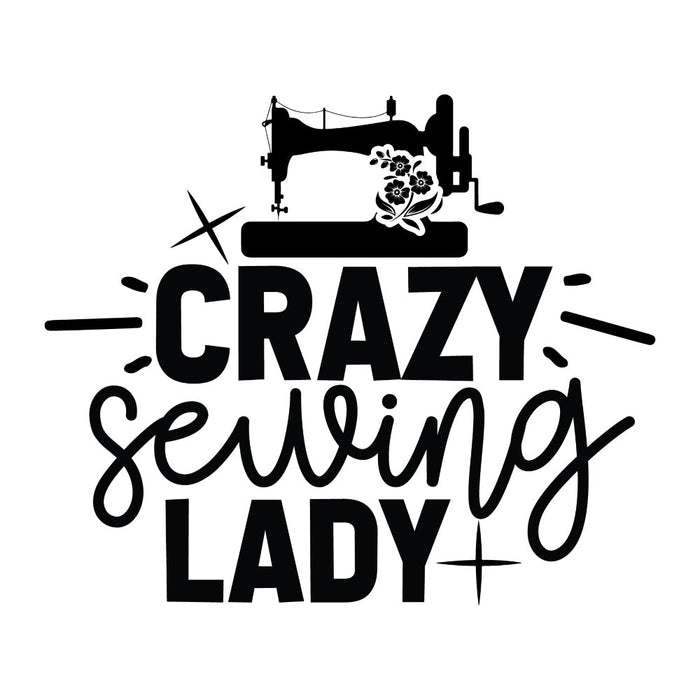Black and White Crazy Sewing Lady Fabric Panel
