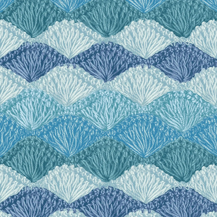 Blue Crochet Clam Shell Stitch Cotton Wideback Fabric Per Yard