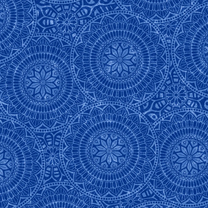 Blue Vespa Tossed Mandalas Cotton Wideback Fabric Per Yard