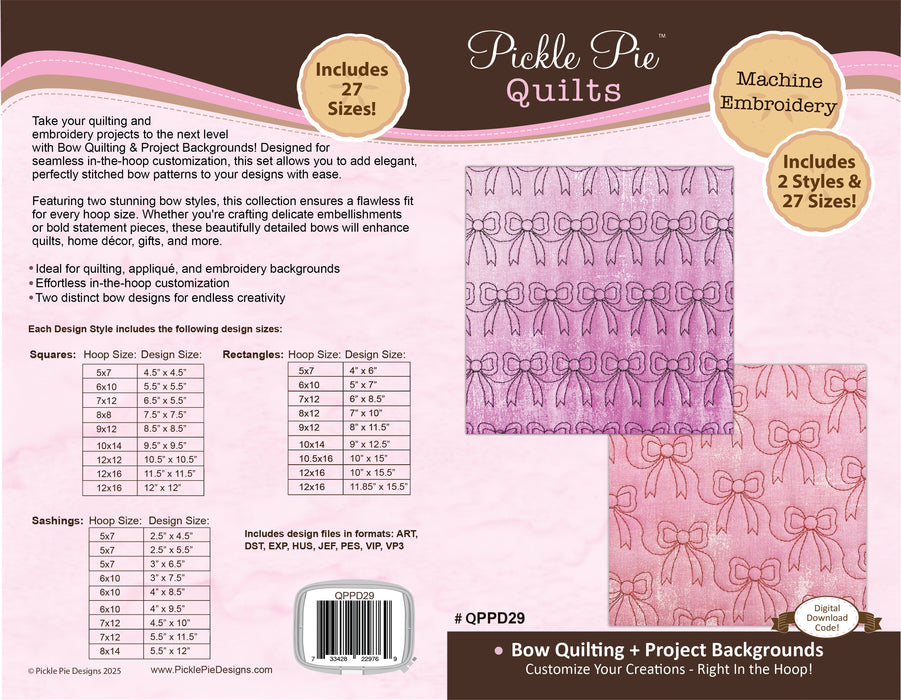 Bow Motifs & Project Backgrounds In the Hoop Machine Embroidery Designs