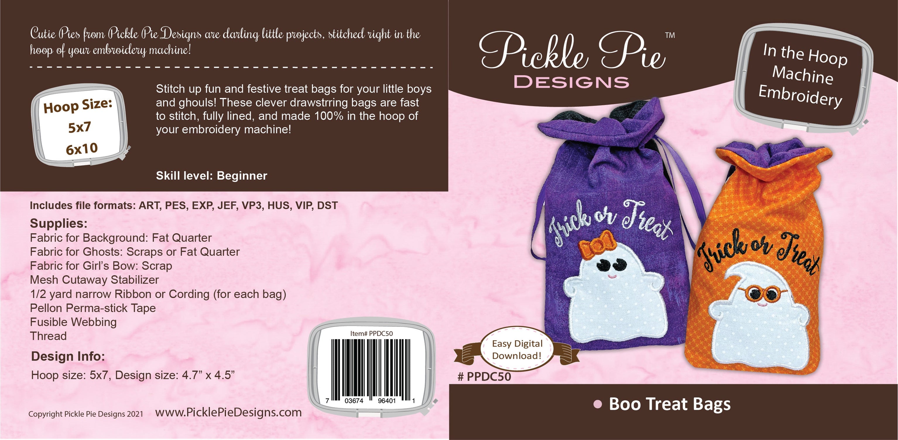 Boo Treat Bags In the Hoop Embroidery Design Collection — High Country ...