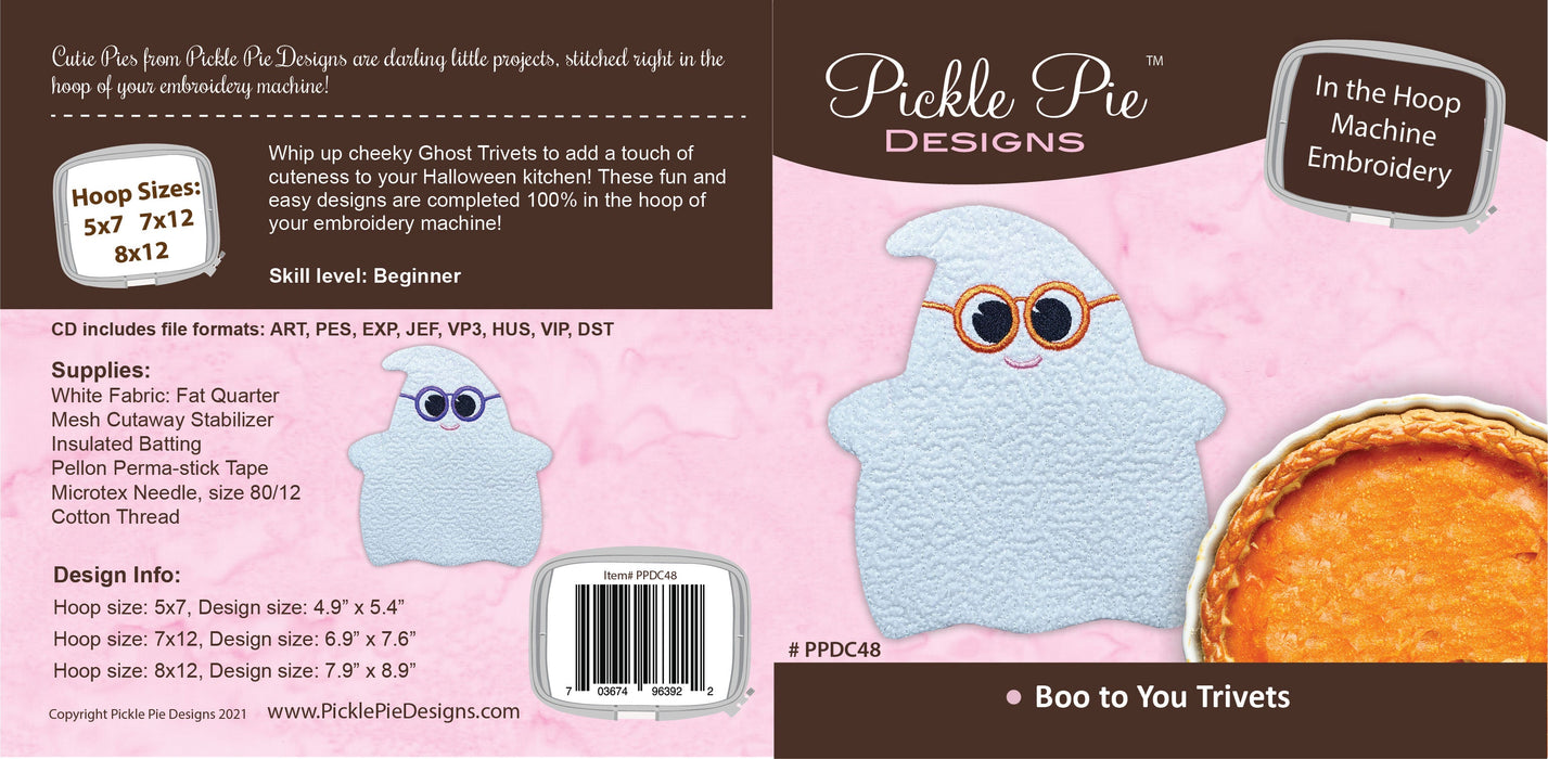 Boo to You Trivets In the Hoop Embroidery Design Collection