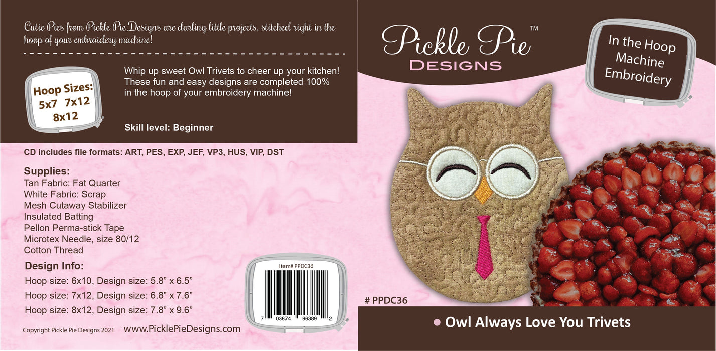 Owl Always Love You Trivets In the Hoop Embroidery Design Collection