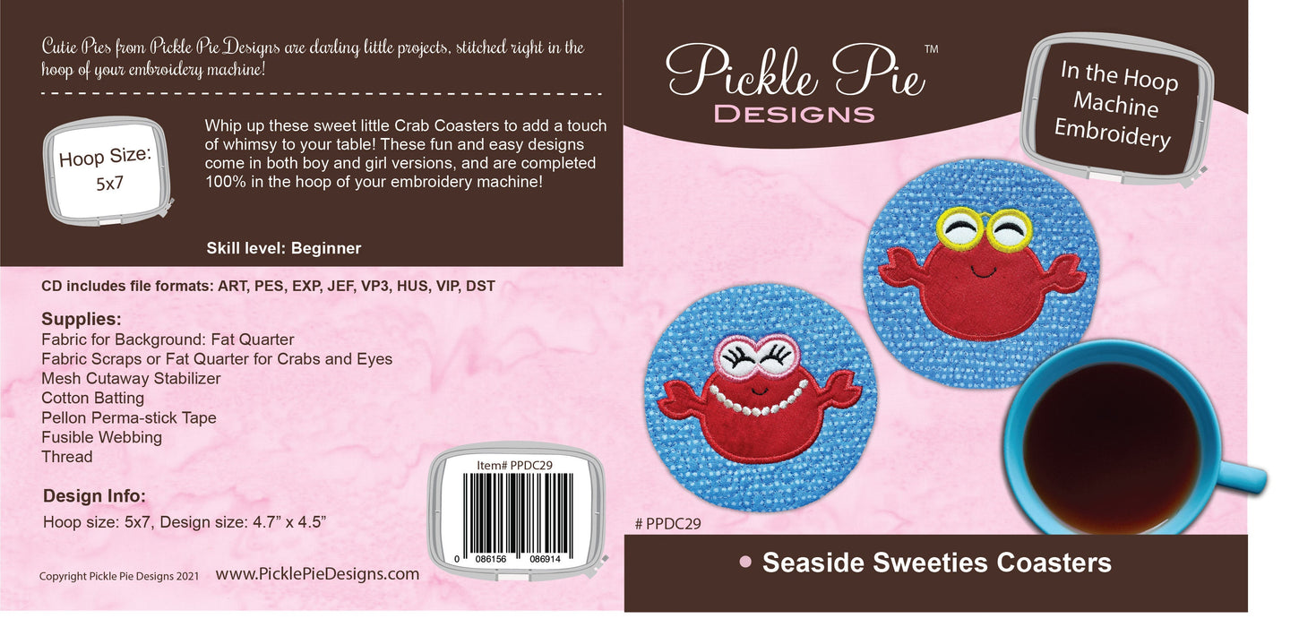 Seaside Sweeties Coaster In the Hoop Embroidery Design Collection