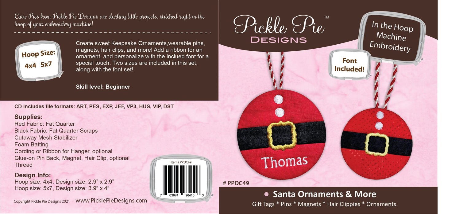 Santa Ornament In the Hoop Embroidery Design Collection