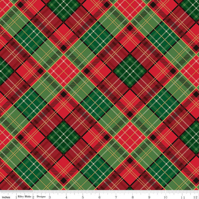 RB Plaid Multi Foil - Poinsettias at Christmas
