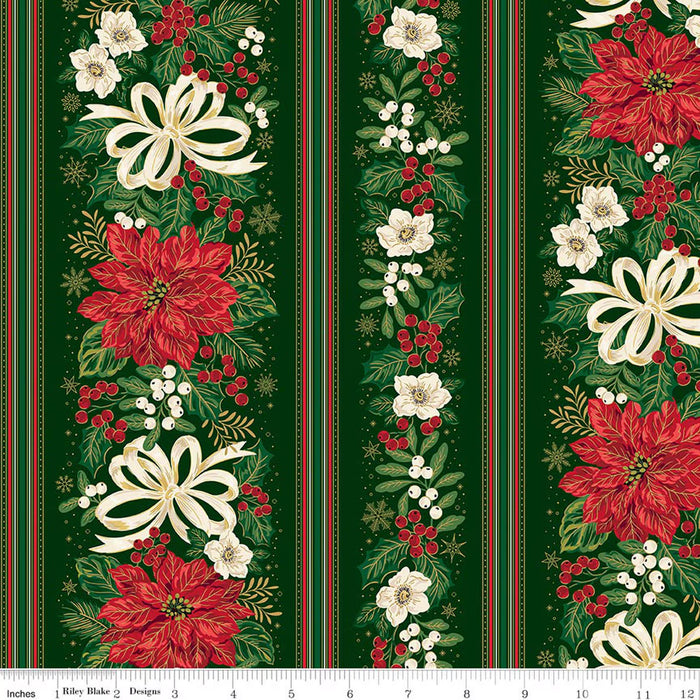 RB Border Stripe Green Foil - Poinsettias at Christmas