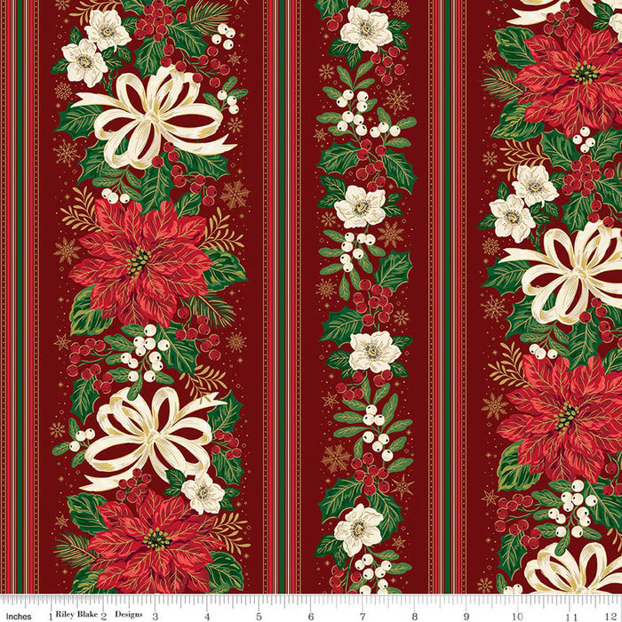 RB Border Stripe Red Foil - Poinsettias at Christmas
