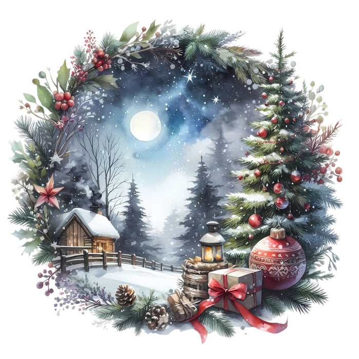 Christmas Winter Scene 33 Fabric Panel