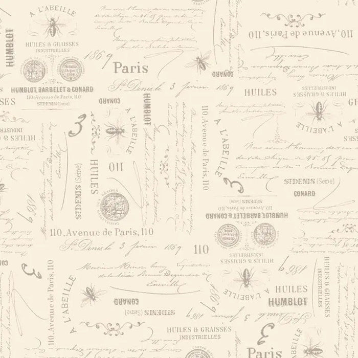 Cream Bee Script Cotton Wideback Fabric per yard