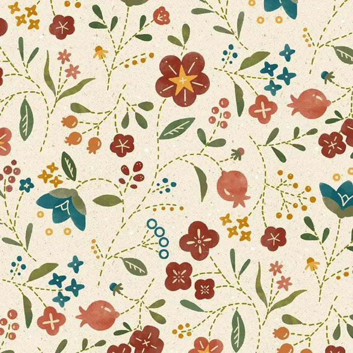 Cream Floral Cotton Wideback Fabric per yard
