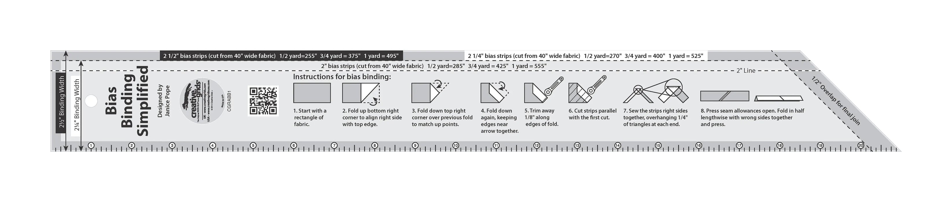 Basix Quilt Ruler Creative Grids Bias Binding Simplified Quilt Ruler — High Country Quilts