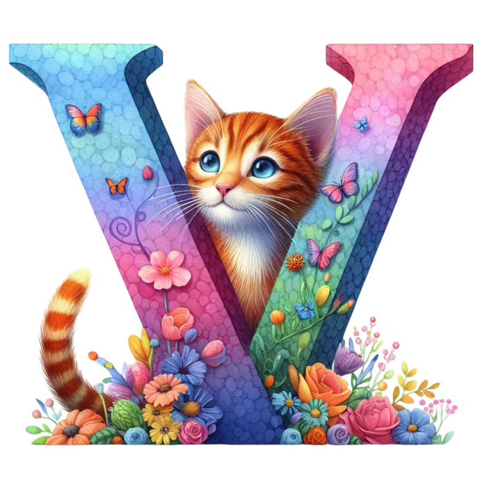 Cute Cats Letter V Fabric Panel