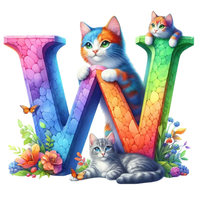Cute Cats Letter W Fabric Panel