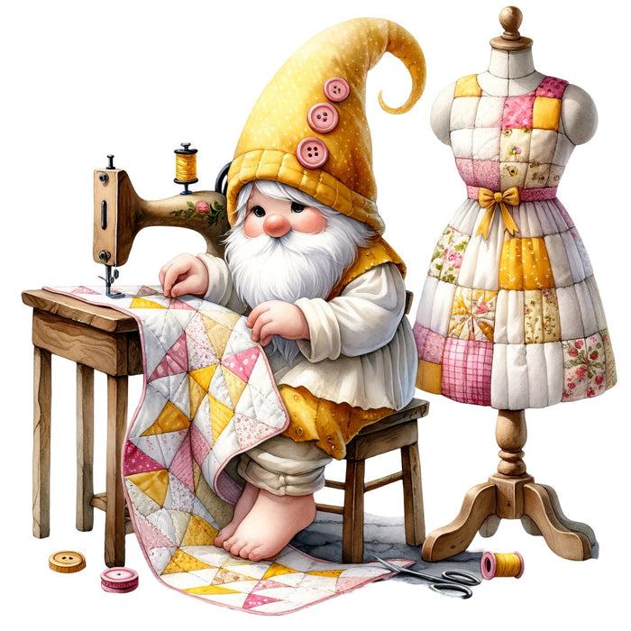 Cute Sewing Gnomes Fabric Panel 14