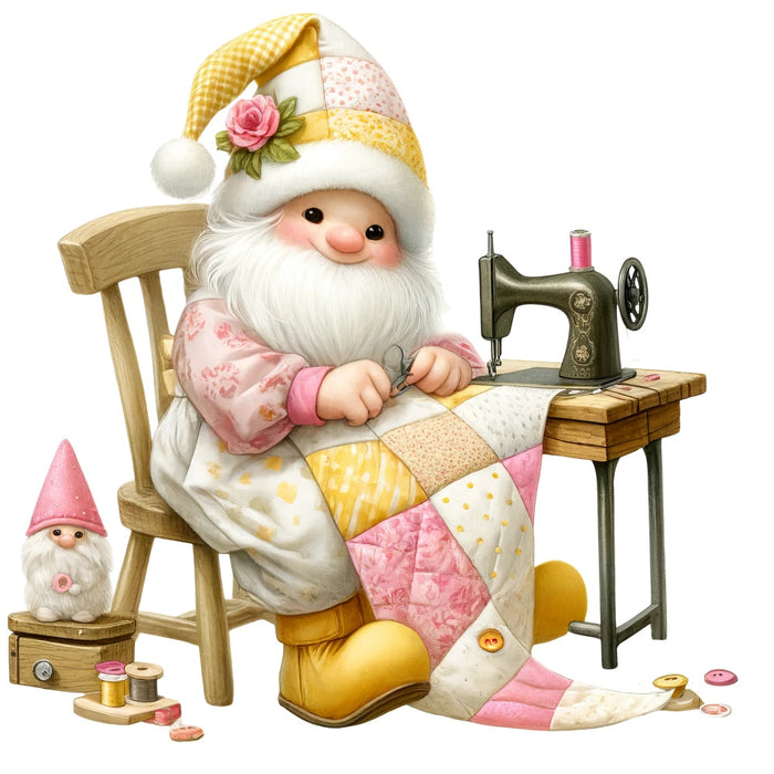 Cute Sewing Gnomes Fabric Panel 15