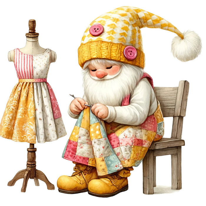 Cute Sewing Gnomes Fabric Panel 16