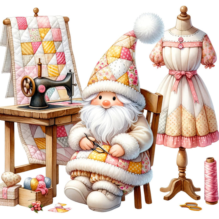 Cute Sewing Gnomes Fabric Panel 18