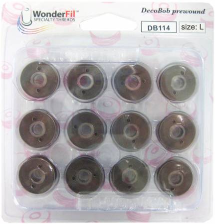 DecoBob Prewound Bobbins Size L 12ct Brown-Grey