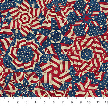 Stars And Stripes 14 Multi Pinwheels Navy Cotton 43"/44" Fabric Per Yard
