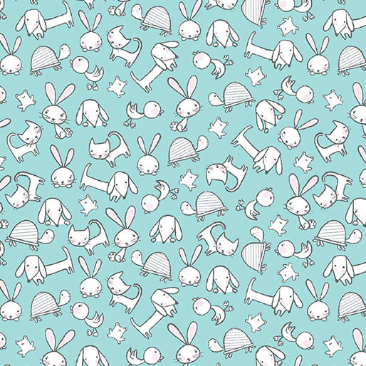 Doodle Baby Flannel - So Loved Animal Toss - Turquoise