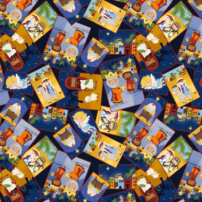 Away in a Manger - Nativity Squares Tossed - Blue