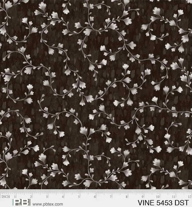 Dark Grey Vine Scroll Cotton Wideback Fabric per yard