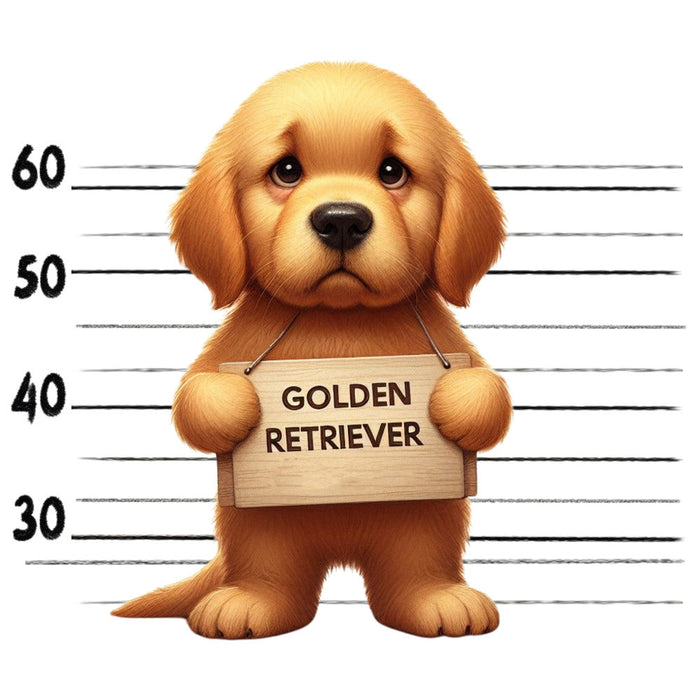 Doggie Mugshots Golden Retriever Fabric Panel