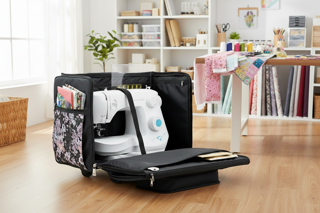 Everything Mary XL 4 Wheel Collapsible Rolling Sewing Machine Storage Case, Pink Floral