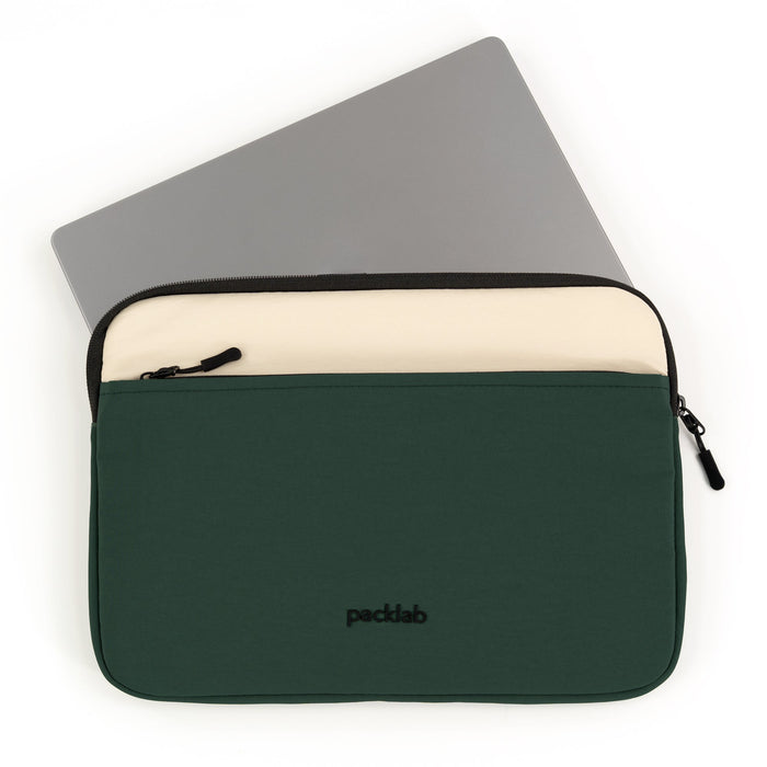 packlab Cream and Green Laptop Sleeve with Front Pocket – Slim Padded 14 Inch Laptop Case – Minimal Computer Sleeve for Work, Travel & Everyday Carry