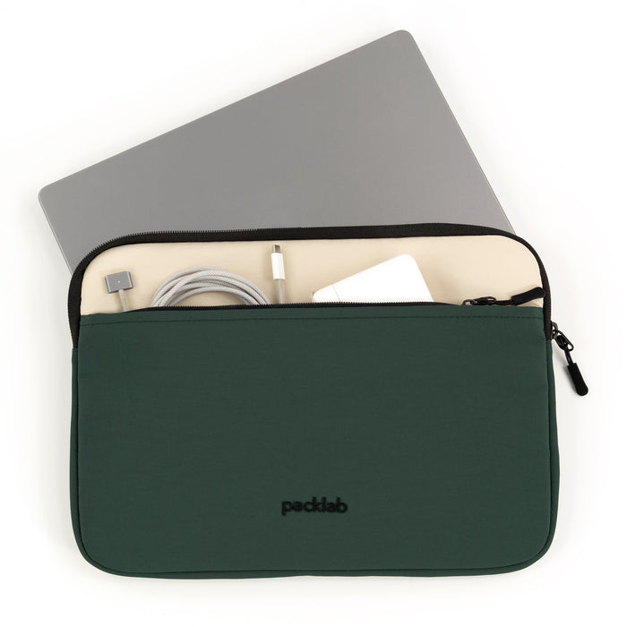packlab Cream and Green Laptop Sleeve with Front Pocket – Slim Padded 14 Inch Laptop Case – Minimal Computer Sleeve for Work, Travel & Everyday Carry