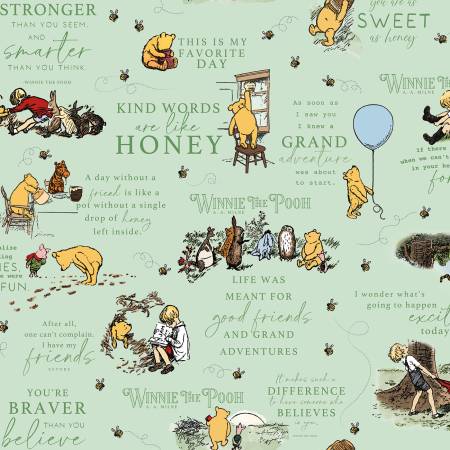 RB Winnie The Pooh Flannel Quotes Green