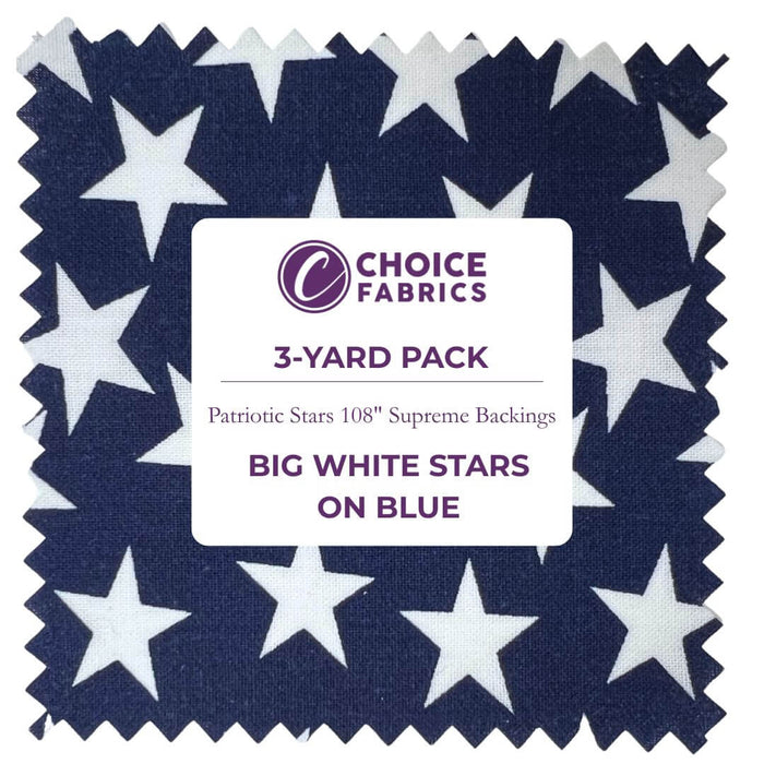 3-Yard Pack - Patriotic Stars 108" Supreme Backings - Large White Stars on Navy