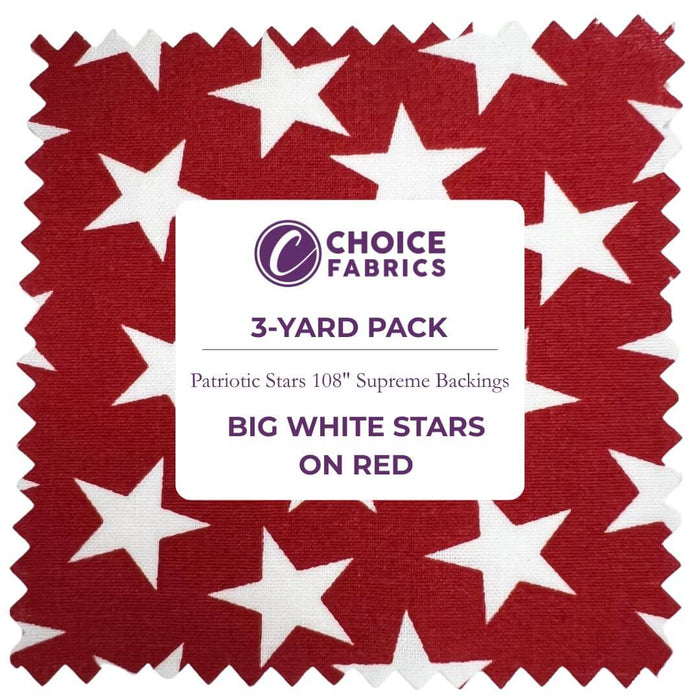 3-Yard Pack - Patriotic Stars 108" Supreme Backings - Large White Stars on Red