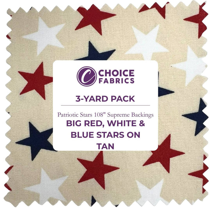 3-Yard Pack - Patriotic Stars 108" Supreme Backings - Large Stars on Cream