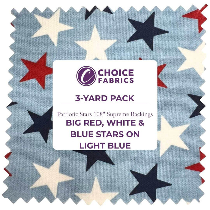 3-Yard Pack - Patriotic Stars 108" Supreme Backings - Large Stars on Light Blue