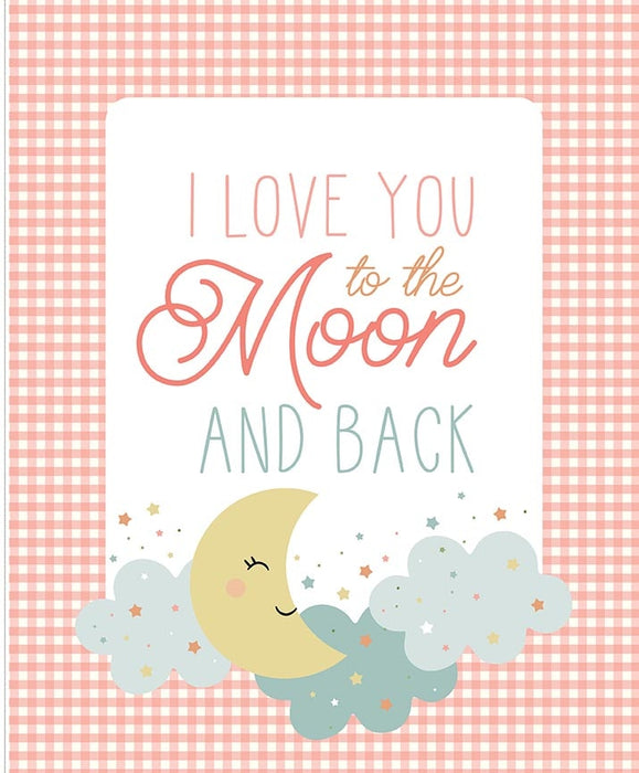 RB Love You to the Moon Flannel - Flannel Panel - Coral